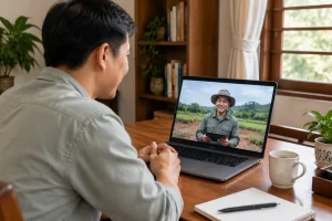 Mua đất từ xa: người mua tại nhà trò chuyện video với chuyên viên hiện trường
